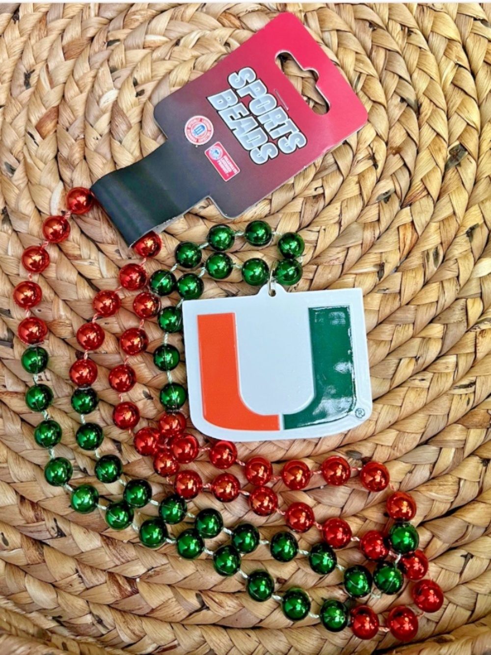 University of Miami Hurricanes Green Orange Beaded Necklace With U Logo UM 💚🧡